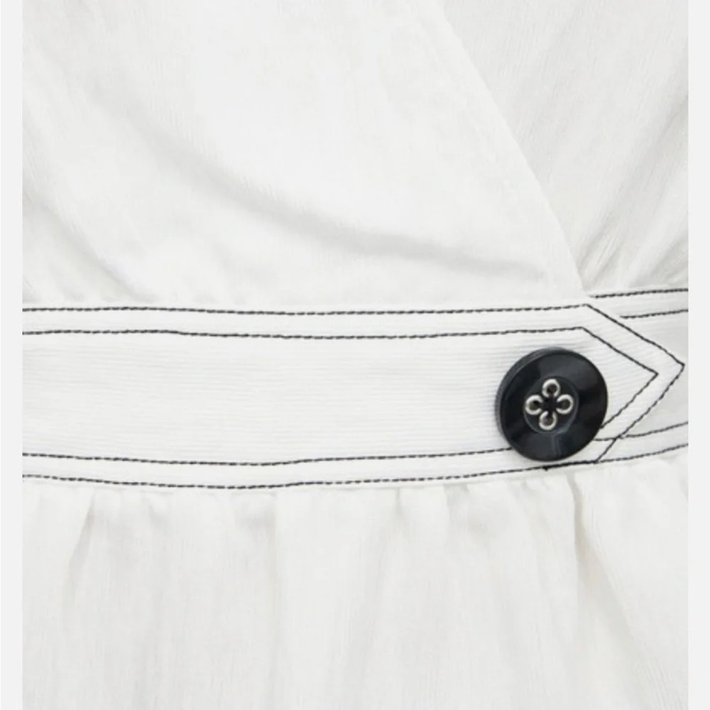 ZARA WOMAN White Puff Sleeve BLOUSE Top Elastic Waist Peplum 1165/157 SMALL